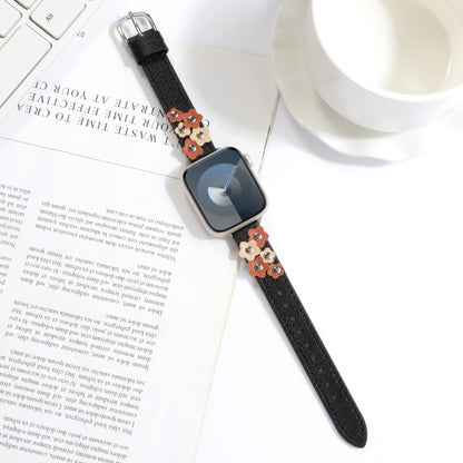 For Apple Watch Series 6 40mm Stitched Flower Leather Watch Band(Black) by bashfashion