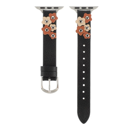 For Apple Watch Series 2 42mm Stitched Flower Leather Watch Band(Black) by bashfashion