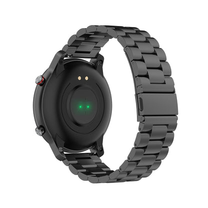 For Ticwatch GTX 22mm Three Buckle Stainless Steel Watch Band(Black) by bashfashion