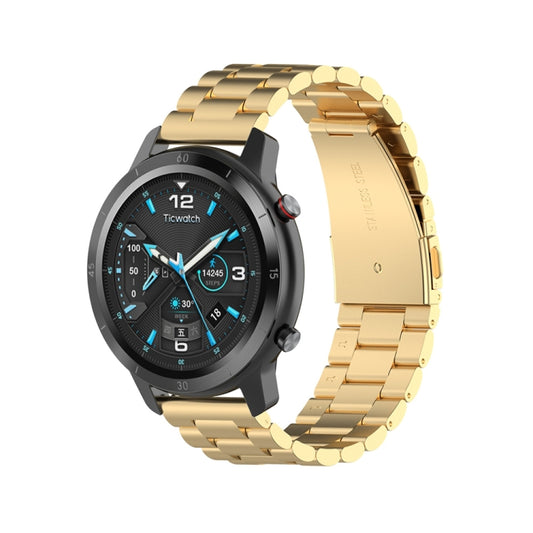 For Ticwatch GTX 22mm Three Buckle Stainless Steel Watch Band(Gold) by bashfashion