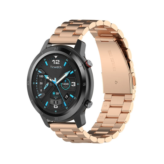 For Ticwatch GTX 22mm Three Buckle Stainless Steel Watch Band(Rose Gold) by bashfashion