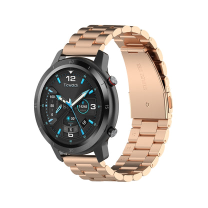 For Ticwatch GTX 22mm Three Buckle Stainless Steel Watch Band(Rose Gold) by bashfashion