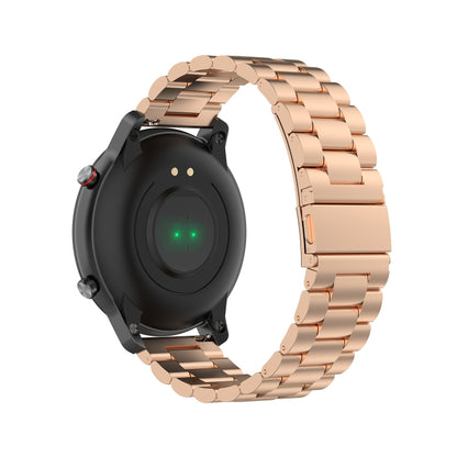 For Ticwatch GTX 22mm Three Buckle Stainless Steel Watch Band(Rose Gold) by bashfashion