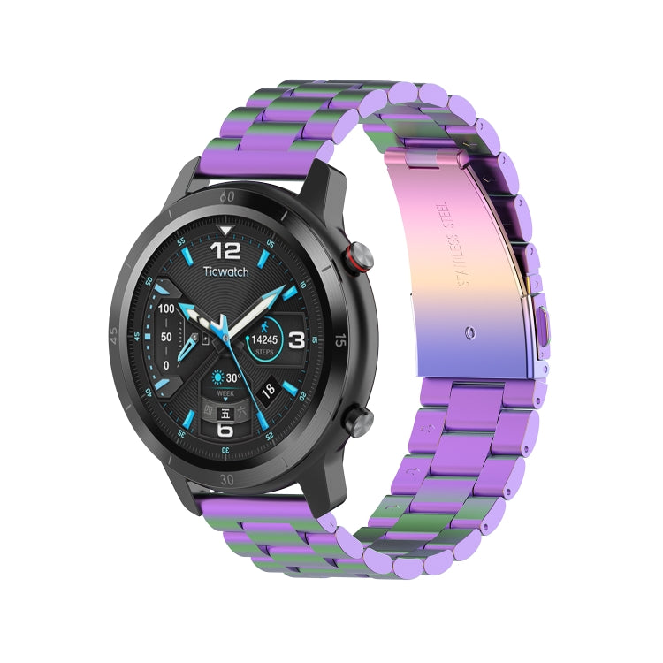 For Ticwatch GTX 22mm Three Buckle Stainless Steel Watch Band(Colour) by bashfashion