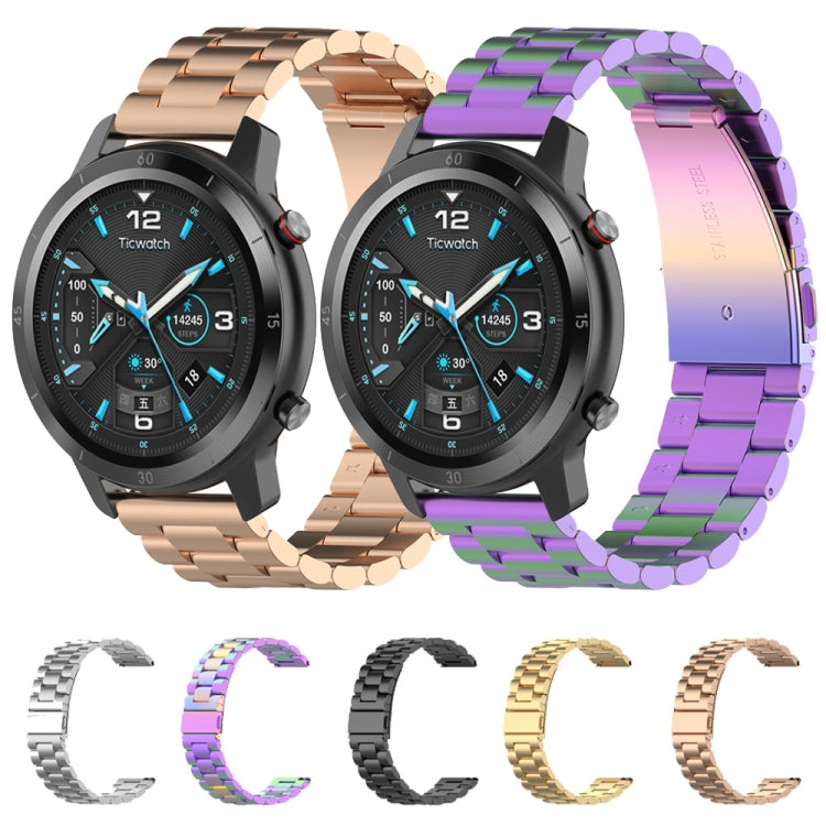 For Ticwatch GTX 22mm Three Buckle Stainless Steel Watch Band(Colour) by bashfashion
