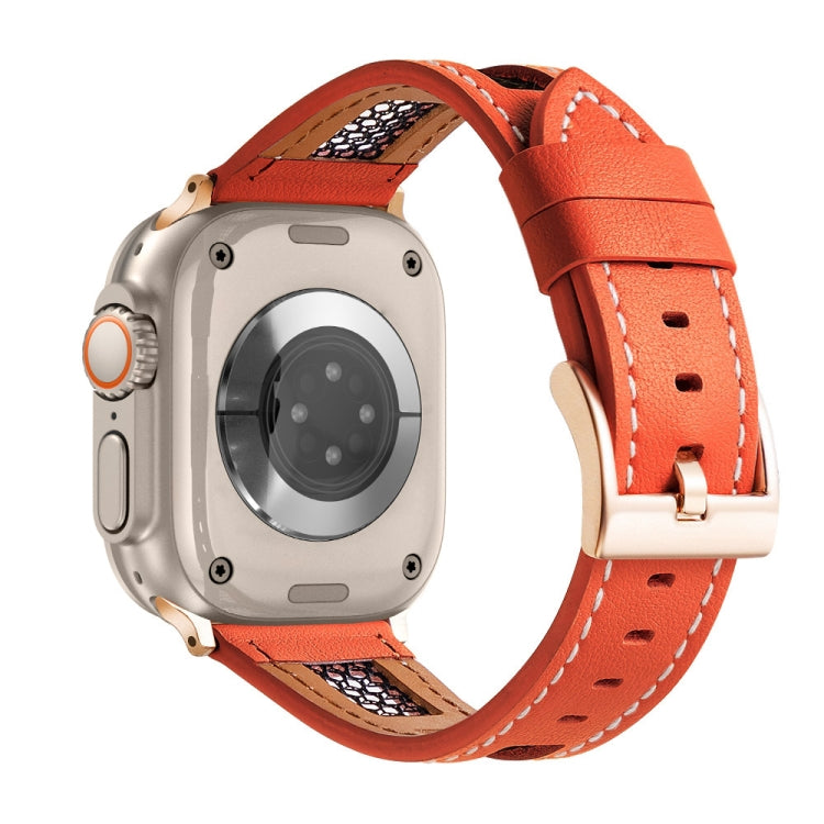 For Apple Watch Ultra 2 49mm Mesh Calfskin Genuine Leather Watch Band(Orange) by bashfashion