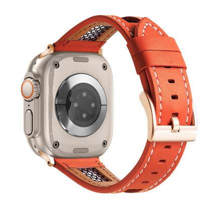 For Apple Watch Ultra 2 49mm Mesh Calfskin Genuine Leather Watch Band(Orange) by bashfashion