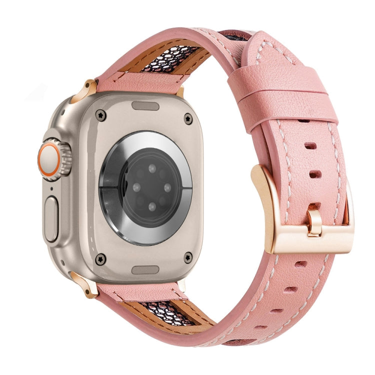 For Apple Watch Ultra 2 49mm Mesh Calfskin Genuine Leather Watch Band(Pink) by bashfashion