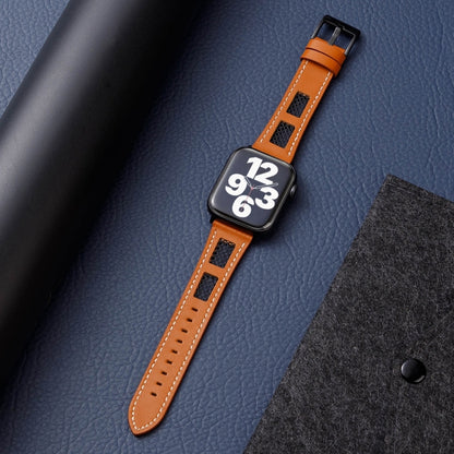 For Apple Watch Ultra 2 49mm Mesh Calfskin Genuine Leather Watch Band(Light Brown) by bashfashion