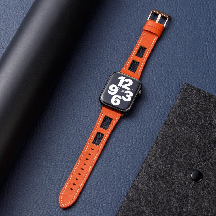 For Apple Watch Ultra 49mm Mesh Calfskin Genuine Leather Watch Band(Orange) by bashfashion