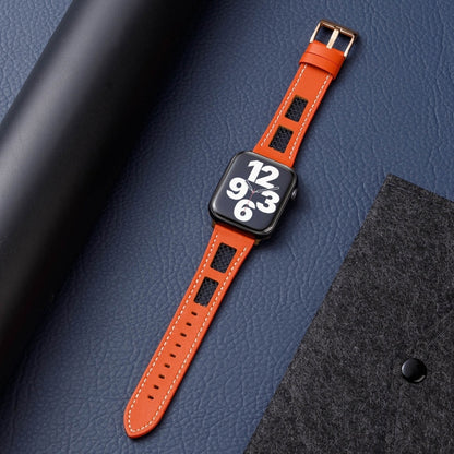 For Apple Watch Ultra 49mm Mesh Calfskin Genuine Leather Watch Band(Orange) by bashfashion