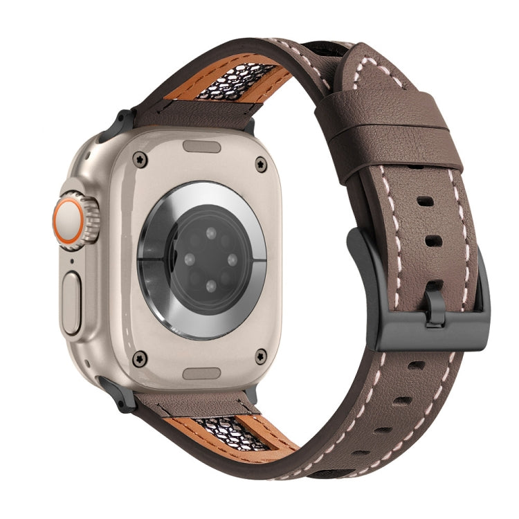 For Apple Watch Ultra 49mm Mesh Calfskin Genuine Leather Watch Band(Coffee) by bashfashion