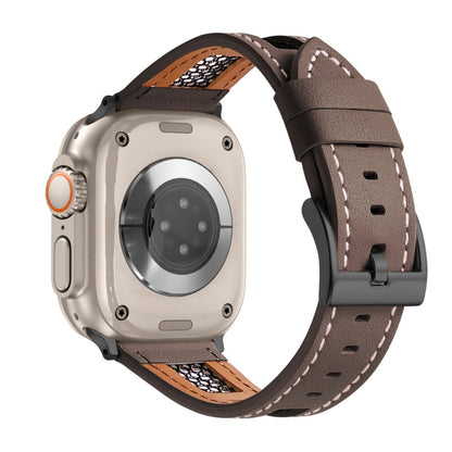 For Apple Watch Ultra 49mm Mesh Calfskin Genuine Leather Watch Band(Coffee) by bashfashion