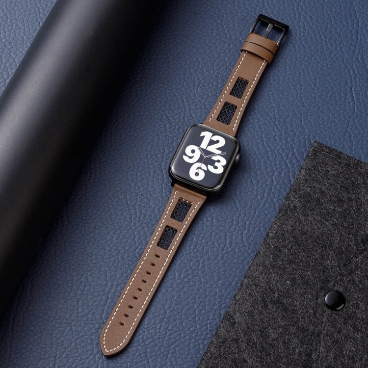 For Apple Watch Ultra 49mm Mesh Calfskin Genuine Leather Watch Band(Coffee) by bashfashion