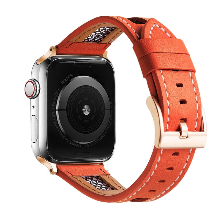 For Apple Watch SE 2022 40mm Mesh Calfskin Genuine Leather Watch Band(Orange) by bashfashion