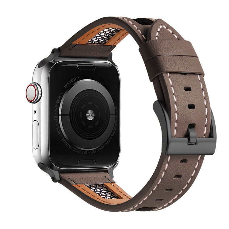 For Apple Watch Series 3 42mm Mesh Calfskin Genuine Leather Watch Band(Coffee) by bashfashion