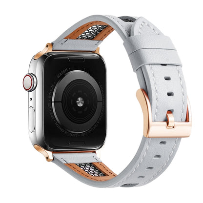 For Apple Watch Series 3 42mm Mesh Calfskin Genuine Leather Watch Band(White) by bashfashion