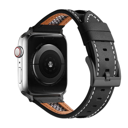 For Apple Watch Series 2 42mm Mesh Calfskin Genuine Leather Watch Band(Black) by bashfashion