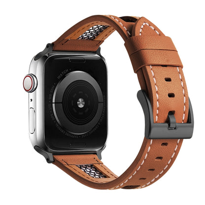 For Apple Watch Series 2 42mm Mesh Calfskin Genuine Leather Watch Band(Light Brown) by bashfashion