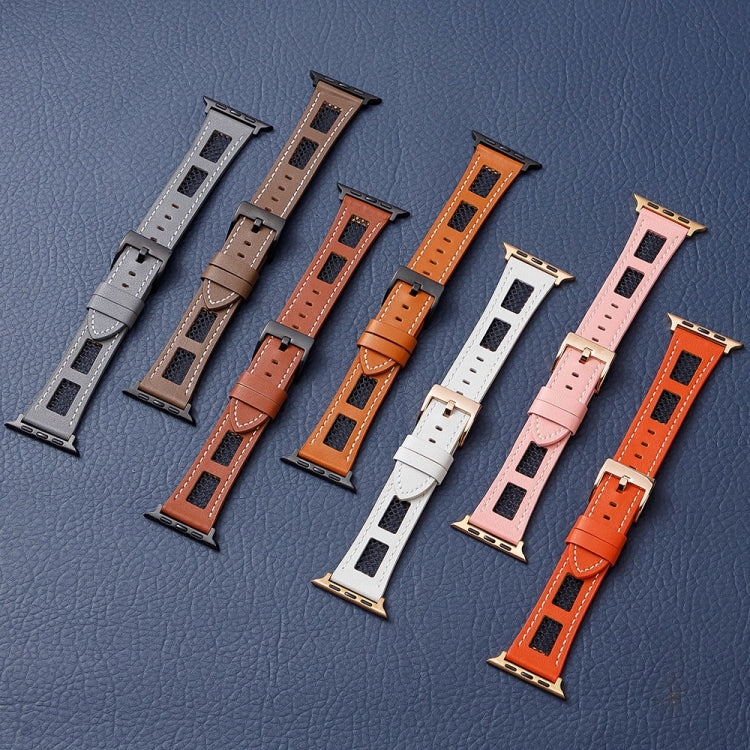 For Apple Watch Ultra 49mm Mesh Calfskin Genuine Leather Watch Band(Orange) by bashfashion