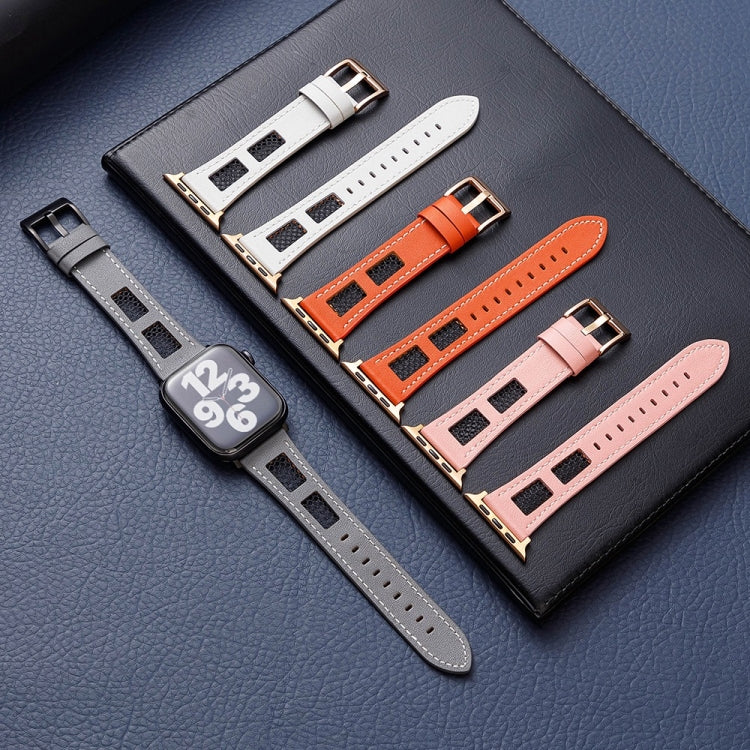 For Apple Watch Series 3 38mm Mesh Calfskin Genuine Leather Watch Band(Grey) by bashfashion