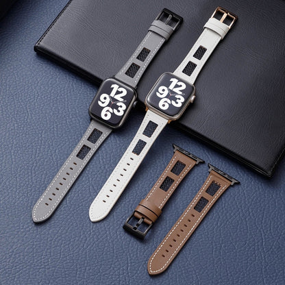 For Apple Watch Series 3 38mm Mesh Calfskin Genuine Leather Watch Band(Grey) by bashfashion