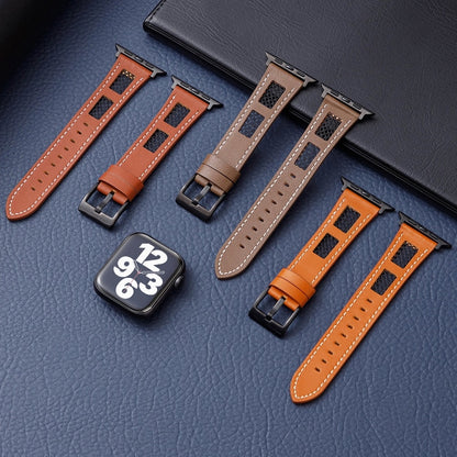 For Apple Watch Ultra 49mm Mesh Calfskin Genuine Leather Watch Band(Coffee) by bashfashion