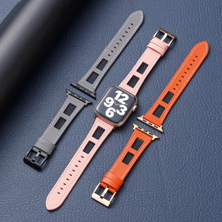 For Apple Watch Ultra 2 49mm Mesh Calfskin Genuine Leather Watch Band(Light Brown) by bashfashion