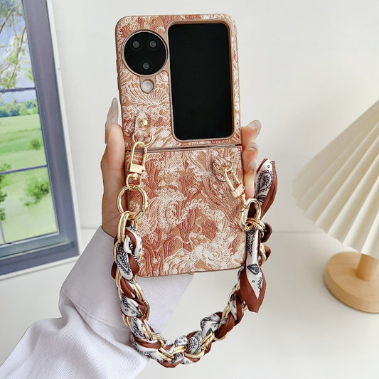 For OPPO Find N3 Flip Embroidery Style DIY Full Coverage Phone Case with Scarf / Bracelet(Orange) by bashfashion