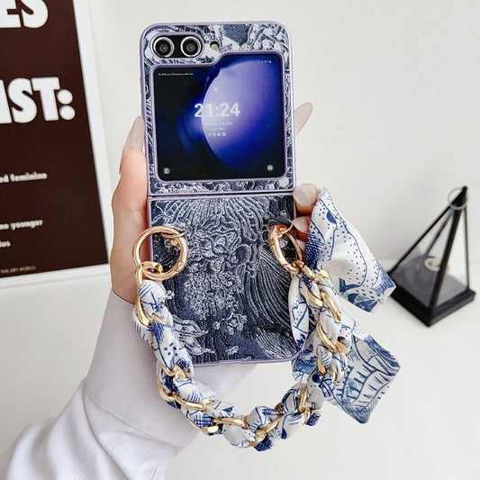 For Samsung Galaxy Z Flip5 Embroidery Style DIY Full Coverage Phone Case with Scarf / Bracelet(Blue) by bashfashion