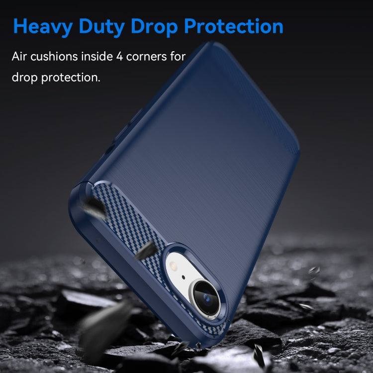 For iPhone 16e Brushed Texture Carbon Fiber TPU Phone Case(Blue) by bashfashion