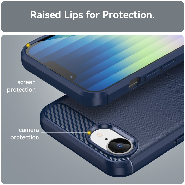 For iPhone 16e Brushed Texture Carbon Fiber TPU Phone Case(Blue) by bashfashion