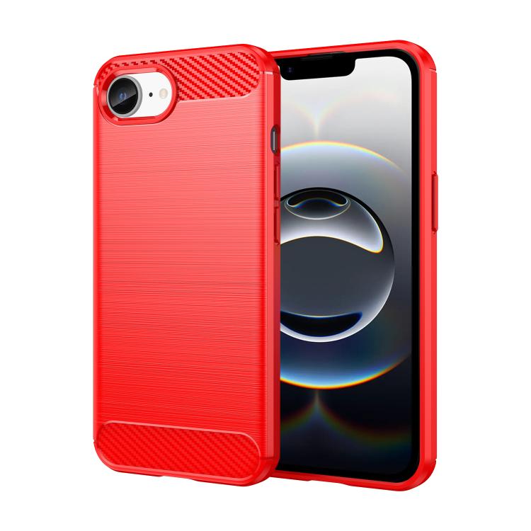 For iPhone 16e Brushed Texture Carbon Fiber TPU Phone Case(Red) by bashfashion