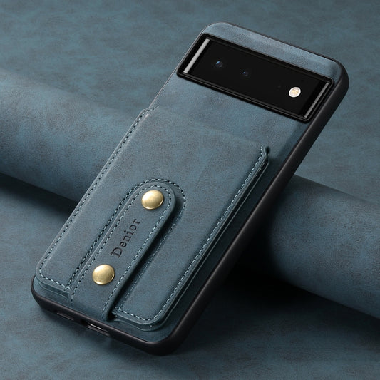 For Google Pixel 6 Denior D14 NK Retro Pattern MagSafe Magnetic Card Holder Leather Phone Case(Blue) by Denior