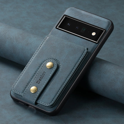 For Google Pixel 6 Pro Denior D14 NK Retro Pattern MagSafe Magnetic Card Holder Leather Phone Case(Blue) by Denior