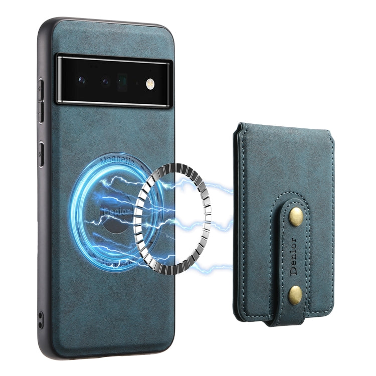 For Google Pixel 6 Pro Denior D14 NK Retro Pattern MagSafe Magnetic Card Holder Leather Phone Case(Blue) by Denior