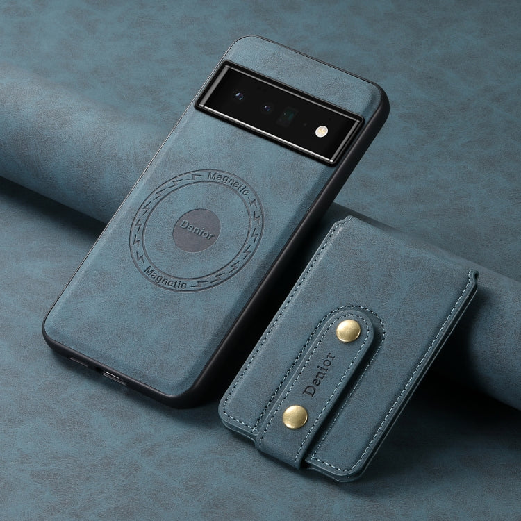 For Google Pixel 6 Pro Denior D14 NK Retro Pattern MagSafe Magnetic Card Holder Leather Phone Case(Blue) by Denior