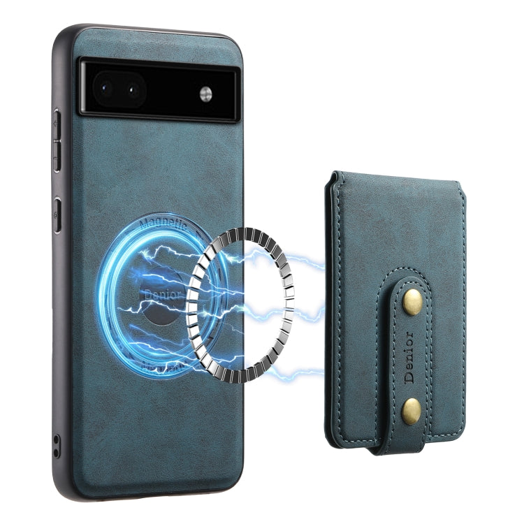 For Google Pixel 6a Denior D14 NK Retro Pattern MagSafe Magnetic Card Holder Leather Phone Case(Blue) by Denior