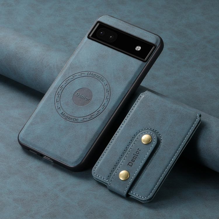 For Google Pixel 6a Denior D14 NK Retro Pattern MagSafe Magnetic Card Holder Leather Phone Case(Blue) by Denior