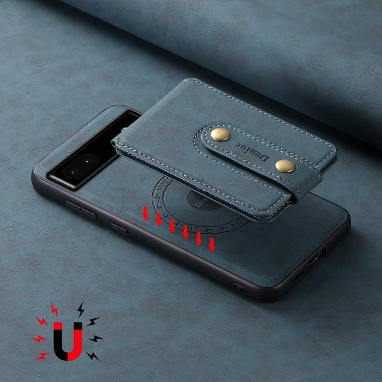 For Google Pixel 6a Denior D14 NK Retro Pattern MagSafe Magnetic Card Holder Leather Phone Case(Blue) by Denior