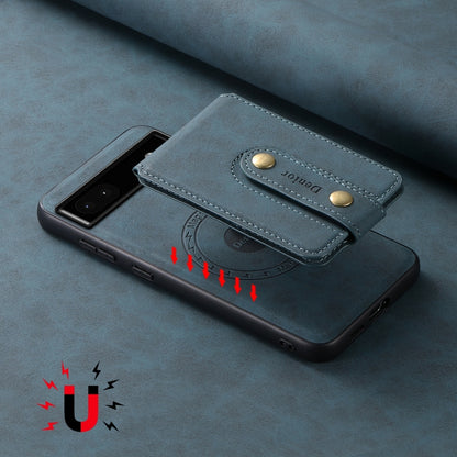 For Google Pixel 6a Denior D14 NK Retro Pattern MagSafe Magnetic Card Holder Leather Phone Case(Blue) by Denior