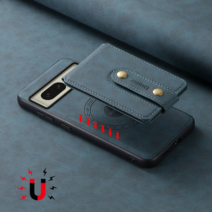 For Google Pixel 8 Denior D14 NK Retro Pattern MagSafe Magnetic Card Holder Leather Phone Case(Blue) by Denior