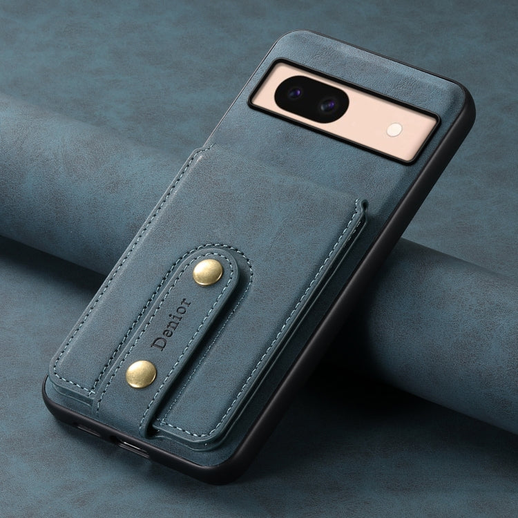 For Google Pixel 8a Denior D14 NK Retro Pattern MagSafe Magnetic Card Holder Leather Phone Case(Blue) by Denior