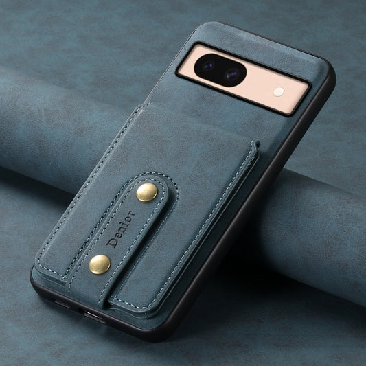 For Google Pixel 8a Denior D14 NK Retro Pattern MagSafe Magnetic Card Holder Leather Phone Case(Blue) by Denior