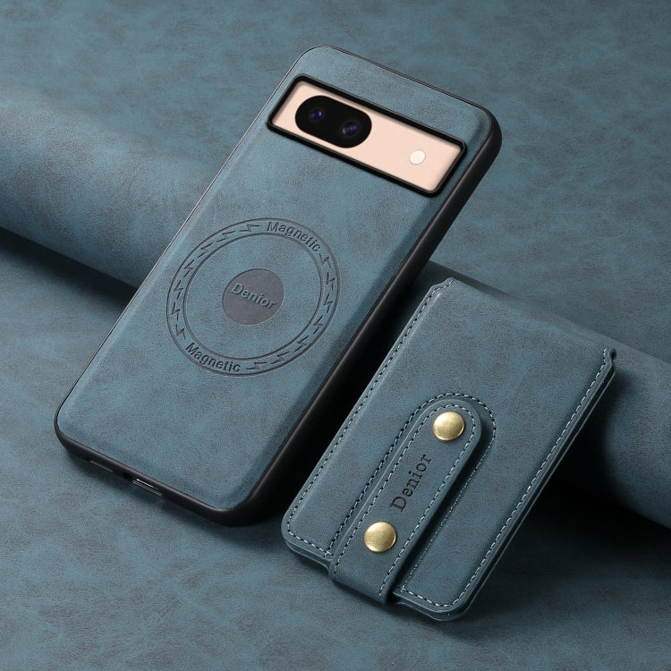 For Google Pixel 8a Denior D14 NK Retro Pattern MagSafe Magnetic Card Holder Leather Phone Case(Blue) by Denior