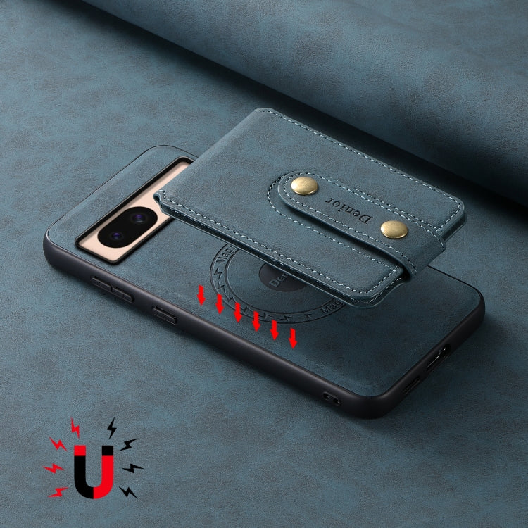 For Google Pixel 8a Denior D14 NK Retro Pattern MagSafe Magnetic Card Holder Leather Phone Case(Blue) by Denior