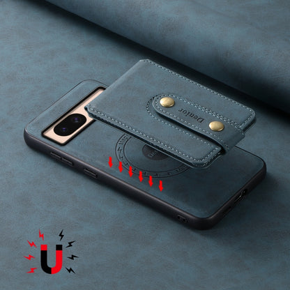 For Google Pixel 8a Denior D14 NK Retro Pattern MagSafe Magnetic Card Holder Leather Phone Case(Blue) by Denior