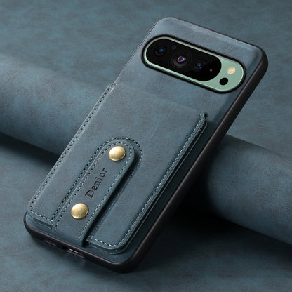 For Google Pixel 9 Denior D14 NK Retro Pattern MagSafe Magnetic Card Holder Leather Phone Case(Blue) by Denior