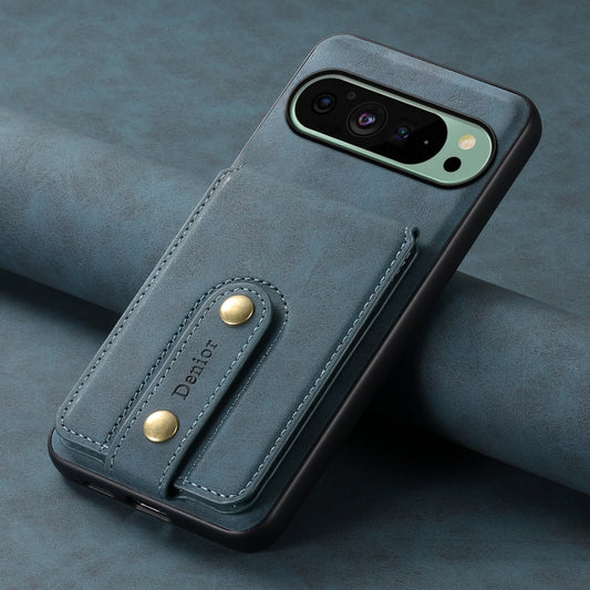 For Google Pixel 9 Denior D14 NK Retro Pattern MagSafe Magnetic Card Holder Leather Phone Case(Blue) by Denior