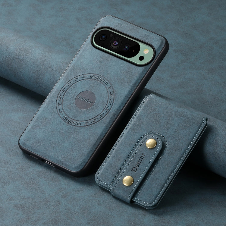 For Google Pixel 9 Denior D14 NK Retro Pattern MagSafe Magnetic Card Holder Leather Phone Case(Blue) by Denior